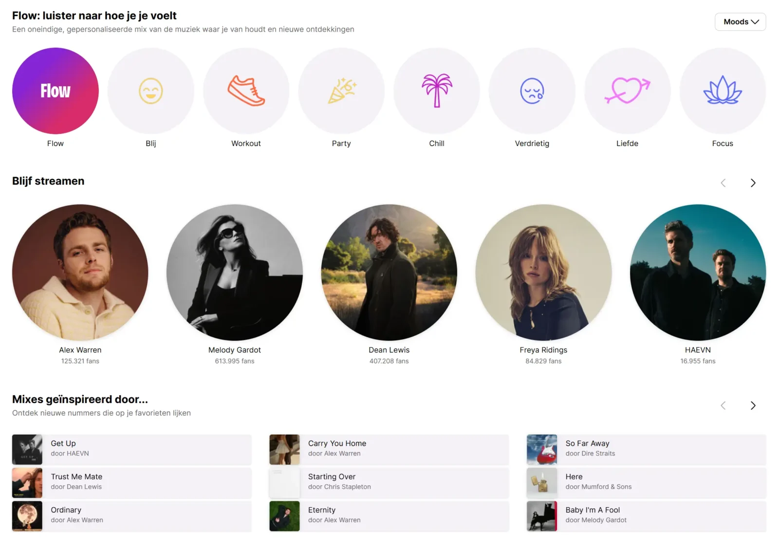 Homepagina van Deezer