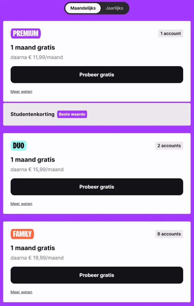 Deezer abonnementen per maand
